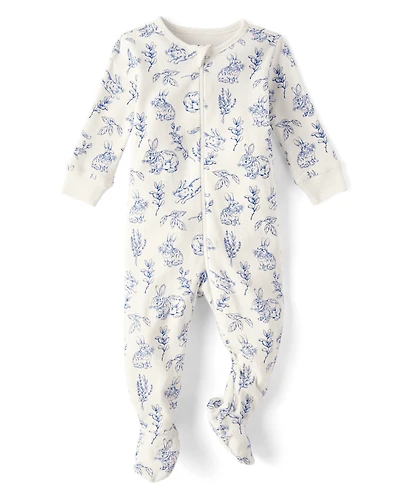 Baby Bunny Toile Snug Fit Cotton Footed One Piece Pajamas