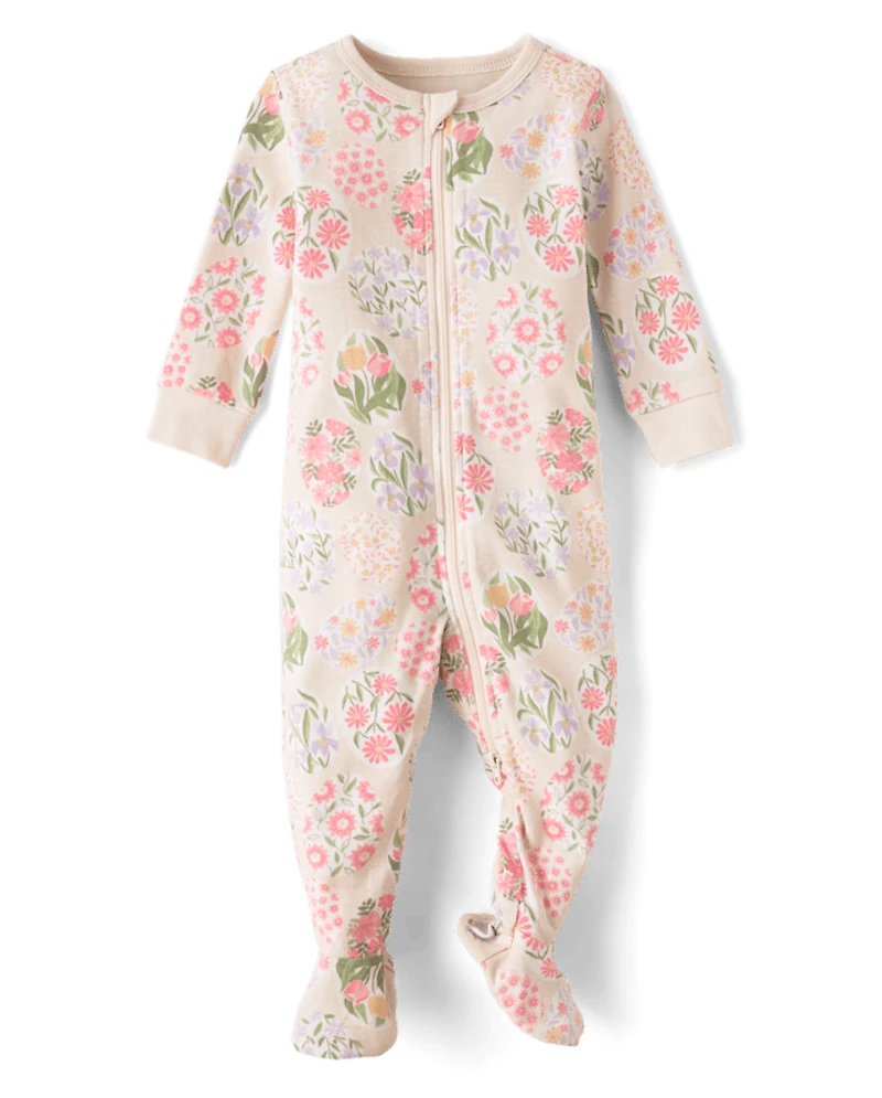 Baby Girls Floral Easter Egg Snug Fit Cotton Footed One Piece Pajamas