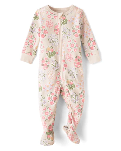 Baby Girls Floral Easter Egg Snug Fit Cotton Footed One Piece Pajamas
