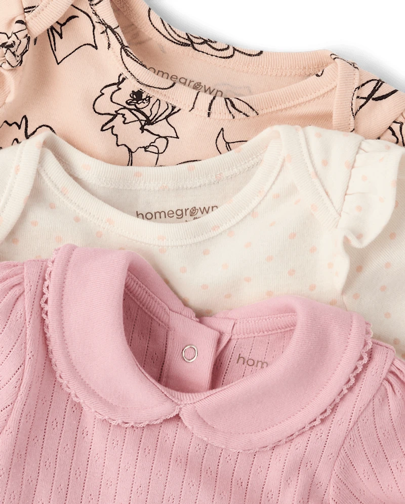 Baby Girls Rose Bodysuit 3-Pack