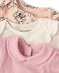 Baby Girls Rose Bodysuit 3-Pack