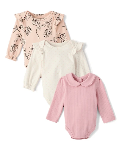 Baby Girls Rose Bodysuit 3-Pack