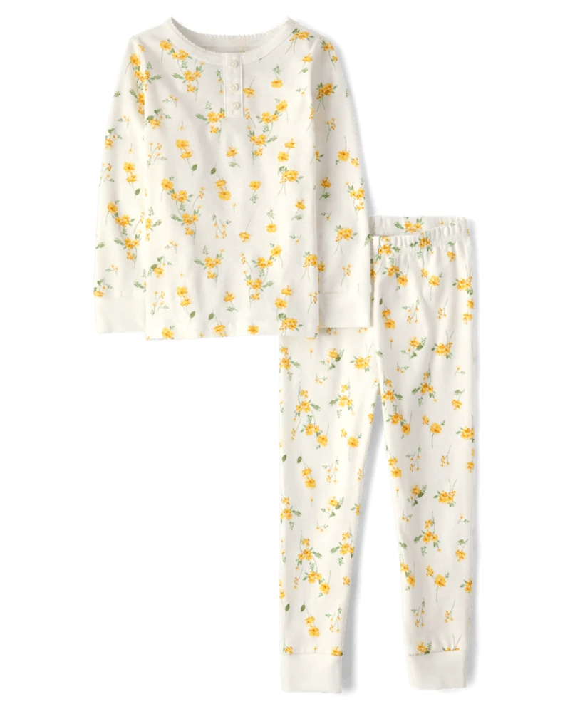 Pyjama Henley en coton à fleurs pour filles, coupe ajustée
