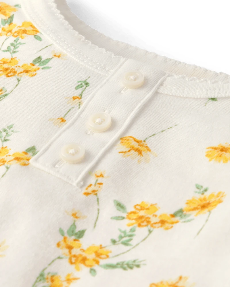 Girls Floral Snug Fit Cotton Henley Pajamas