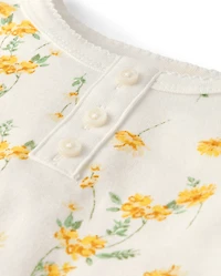 Girls Floral Snug Fit Cotton Henley Pajamas