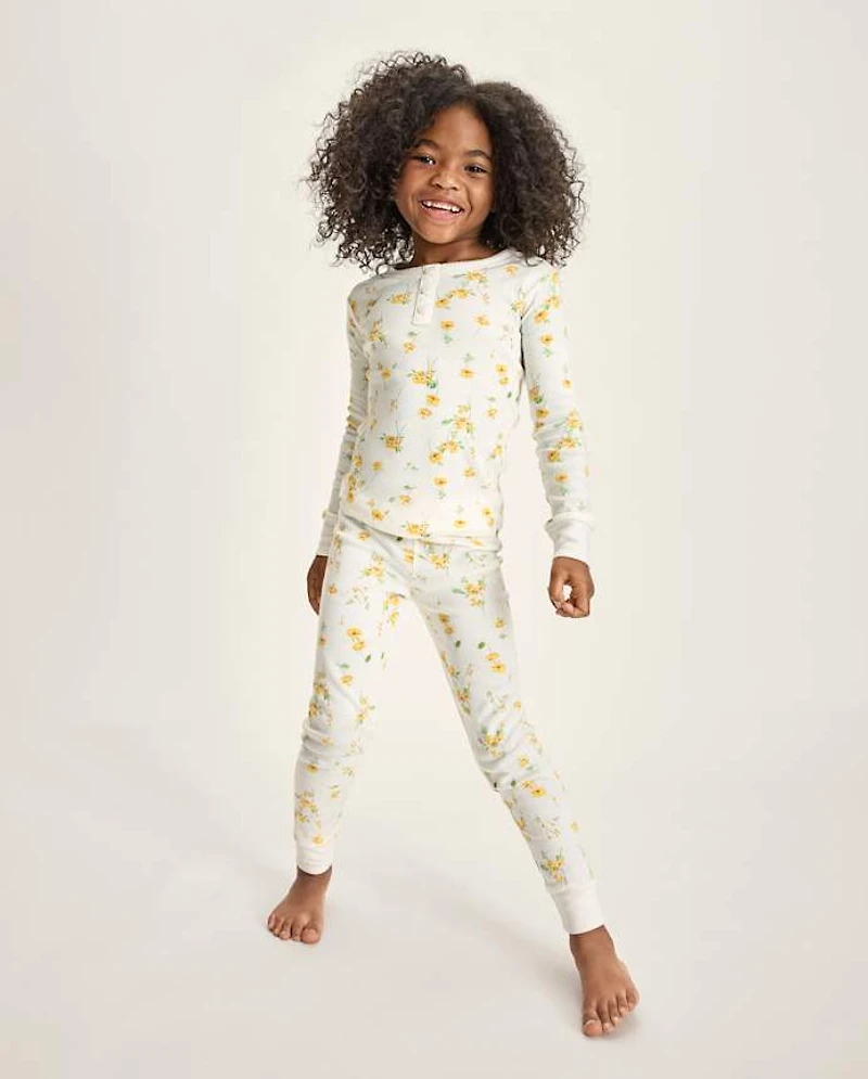 Girls Floral Snug Fit Cotton Henley Pajamas