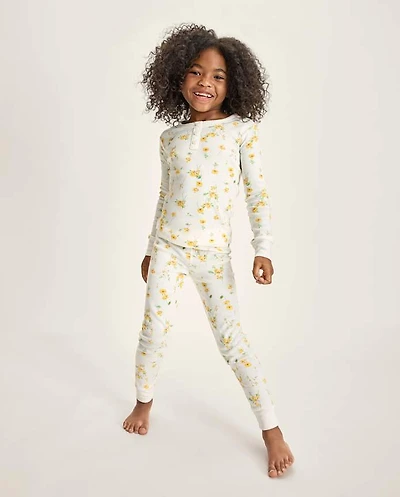 Girls Floral Snug Fit Cotton Henley Pajamas