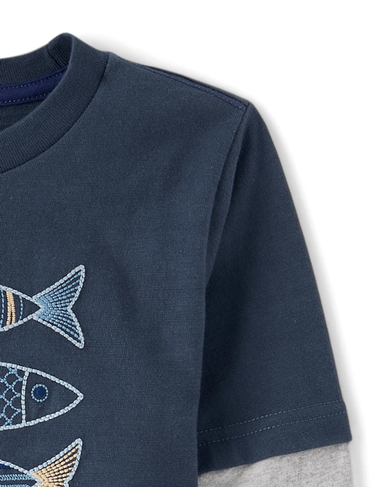 Boys Embroidered Fish Layered Top - Driftwood Bay