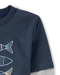 Boys Embroidered Fish Layered Top - Driftwood Bay