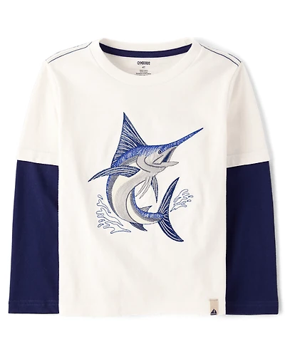 Boys Embroidered Swordfish Layered Top - Driftwood Bay