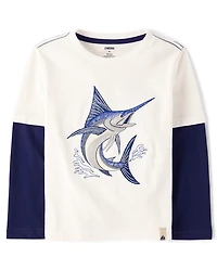 Boys Embroidered Swordfish Layered Top - Driftwood Bay