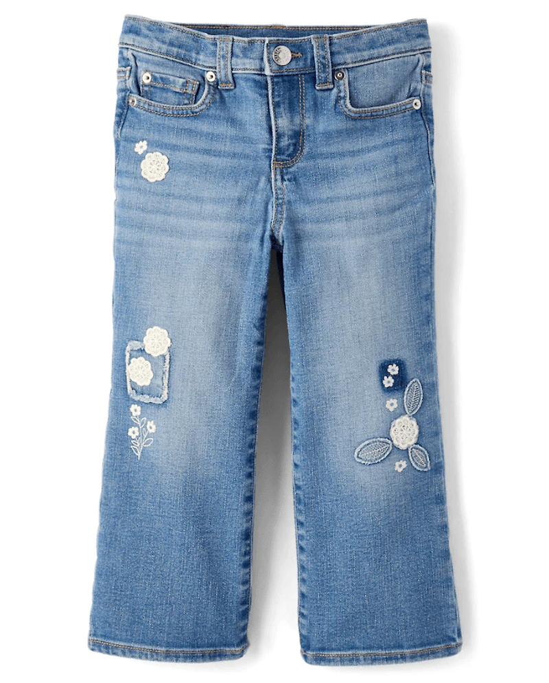 Jean large pour fille avec application florale au crochet - Driftwood Bay