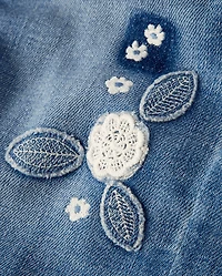 Girls Floral Crochet Applique Wide Leg Jeans - Driftwood Bay