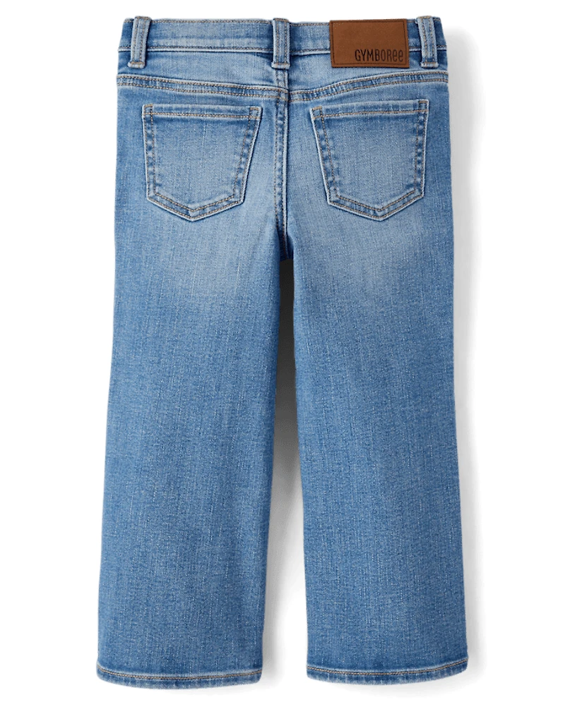 Girls Floral Crochet Applique Wide Leg Jeans - Driftwood Bay