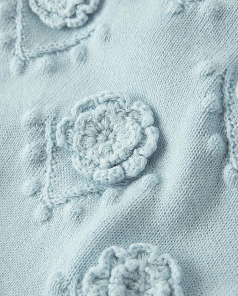 Girls Crochet Floral Drop Waist Tiered Sweater Dress - Driftwood Bay