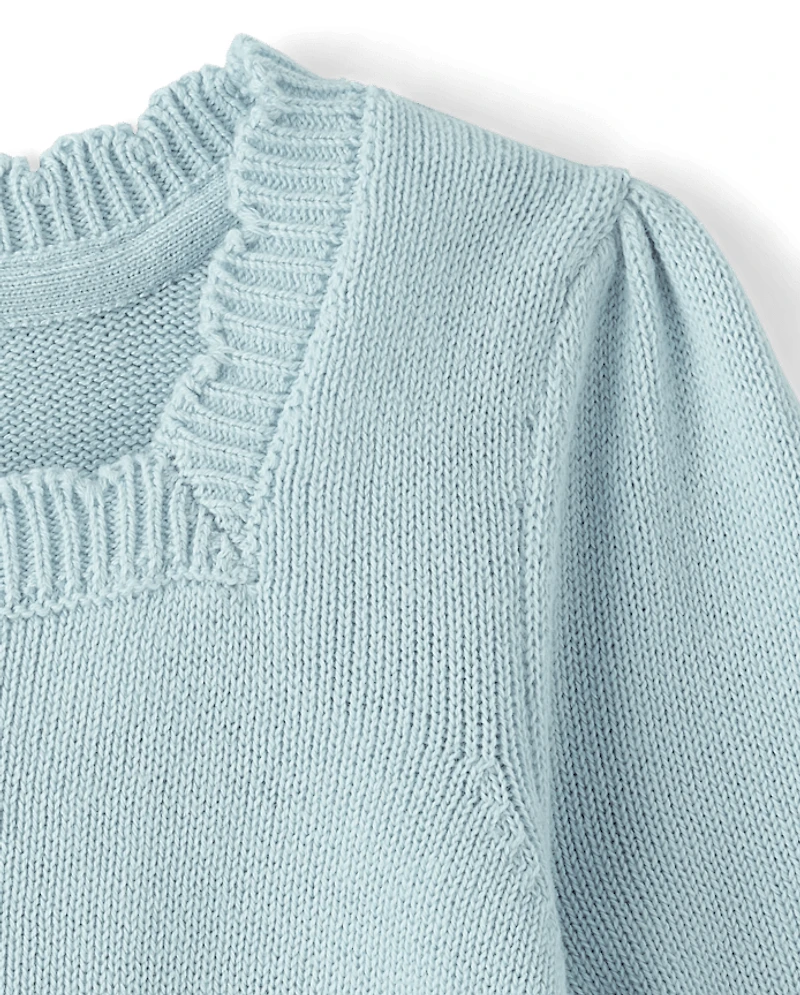 Girls Crochet Floral Drop Waist Tiered Sweater Dress - Driftwood Bay