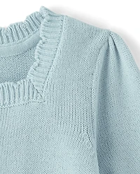 Girls Crochet Floral Drop Waist Tiered Sweater Dress - Driftwood Bay