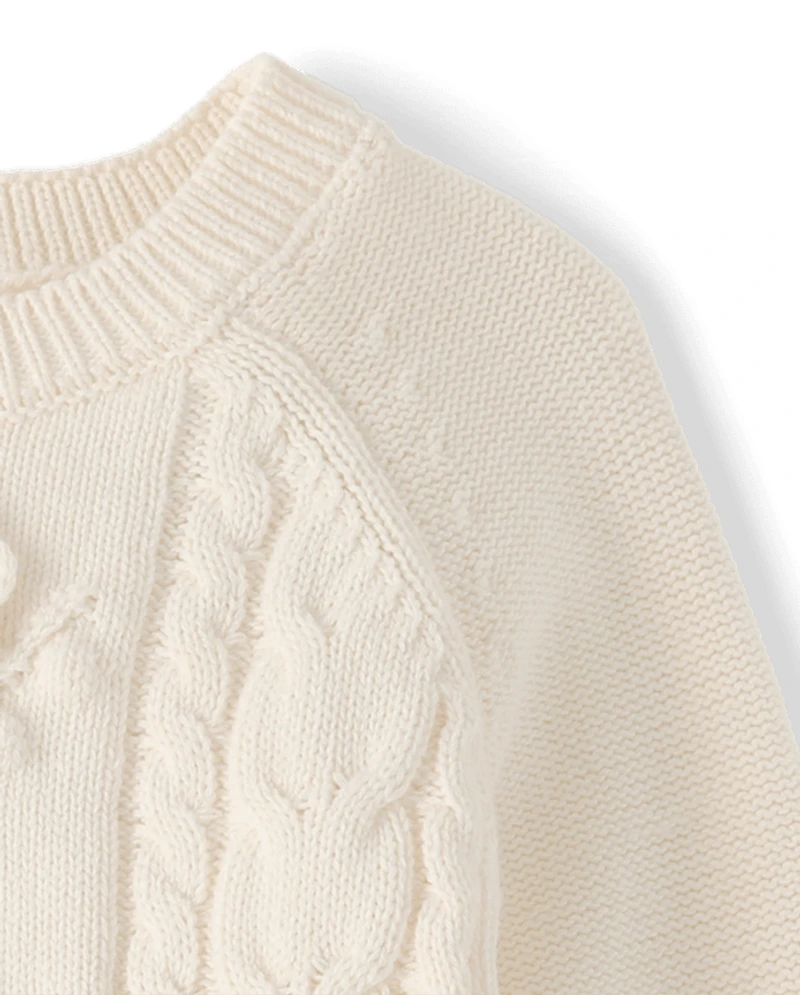 Girls Crochet Floral Cable Knit Sweater - Driftwood Bay