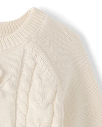Girls Crochet Floral Cable Knit Sweater - Driftwood Bay