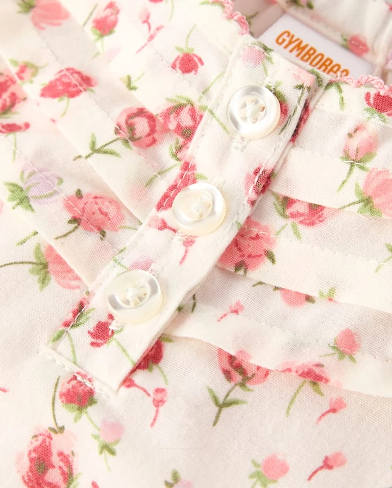 Girls Floral Pintuck Ruffle Nightgown