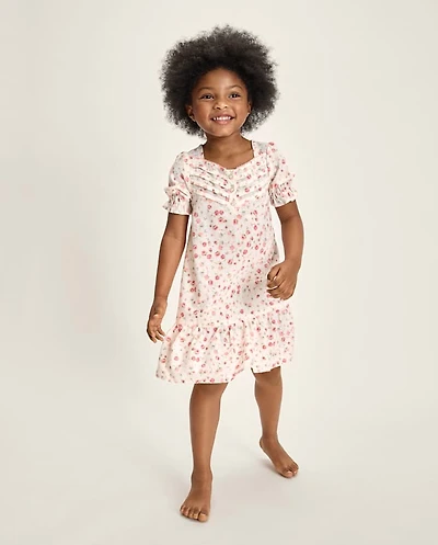 Girls Floral Pintuck Ruffle Nightgown