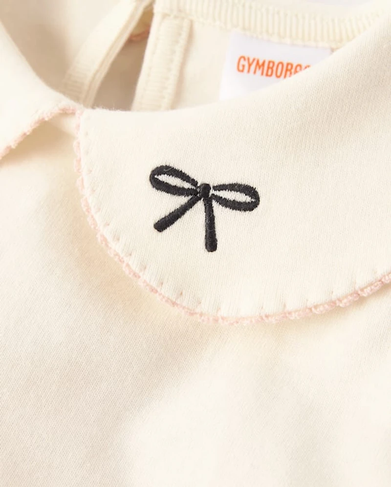 Girls Embroidered Bow Peter Pan Top - Petit Paris