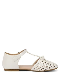 Girls Shimmer Perforated T-Strap Ballet Flats - Little Essentials