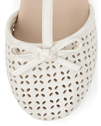 Girls Shimmer Perforated T-Strap Ballet Flats - Little Essentials