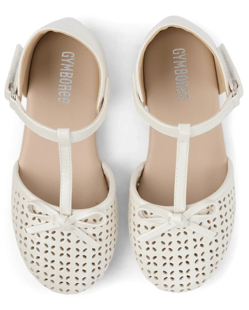Girls Shimmer Perforated T-Strap Ballet Flats - Little Essentials