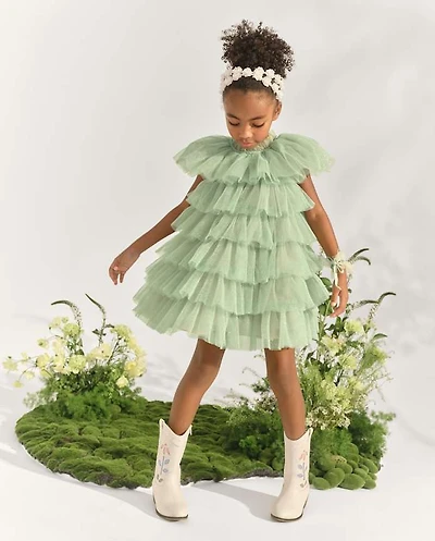 Girls Glitter Pleated Tulle High Neck Dress - Marchesa Mini x Gymboree