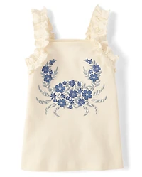 Girls Embroidered Sea Creature Ruffle Tank Top
