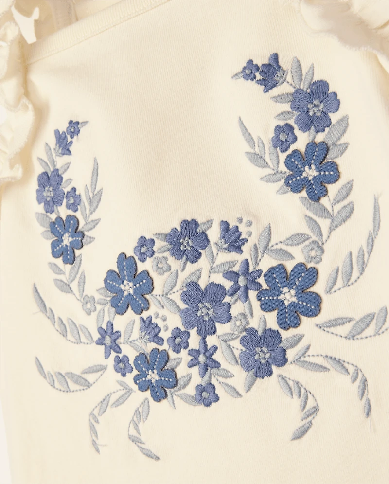 Girls Embroidered Sea Creature Ruffle Tank Top