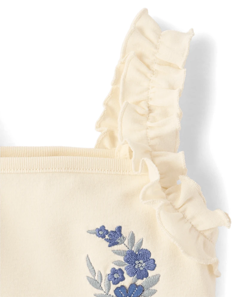 Girls Embroidered Sea Creature Ruffle Tank Top