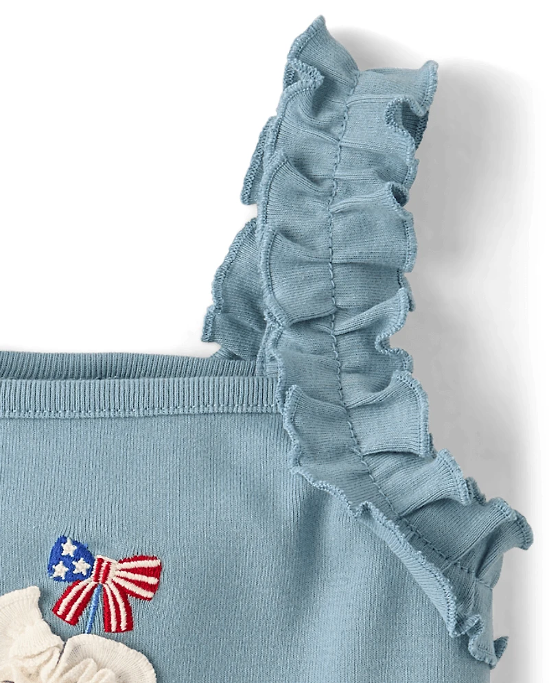 Girls Embroidered Cupcake Ruffle Tank Top - Nantucket Charm