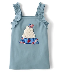 Girls Embroidered Cupcake Ruffle Tank Top - Nantucket Charm