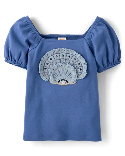Girls Embroidered Floral Puff Sleeve Top - Driftwood Bay