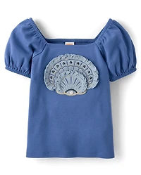 Girls Embroidered Floral Puff Sleeve Top - Driftwood Bay