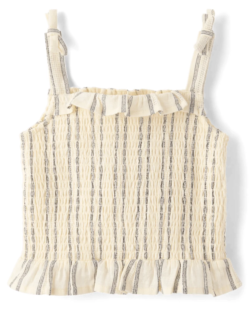 Débardeur rayé texturé à épaules smockées et nœud pour fille - Driftwood Bay