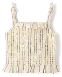 Débardeur rayé texturé à épaules smockées et nœud pour fille - Driftwood Bay