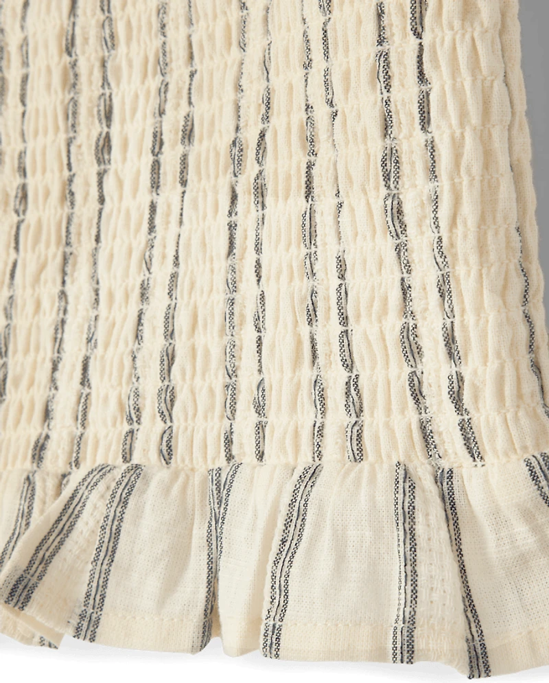 Débardeur rayé texturé à épaules smockées et nœud pour fille - Driftwood Bay