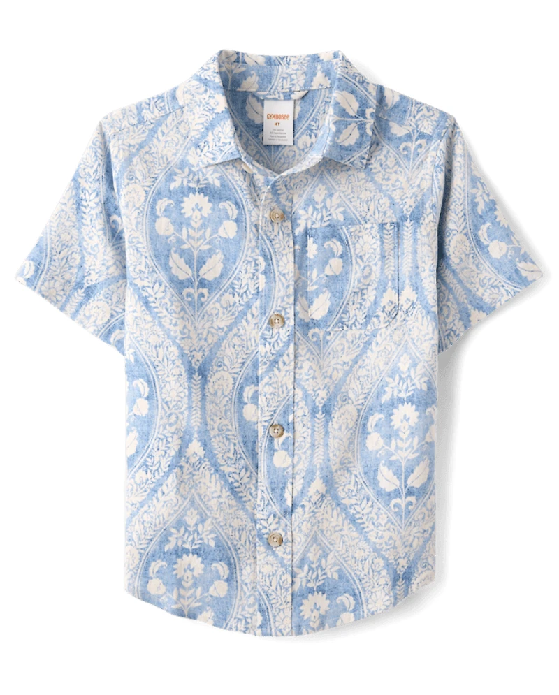 Boys Matching Family Paisley Linen-Blend Button Up Shirt - Linen Edit