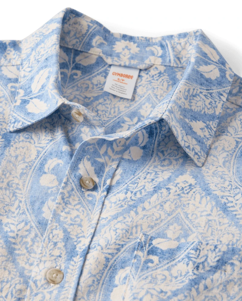 Mens Matching Family Paisley Linen-Blend Button Up Shirt - Linen Edit
