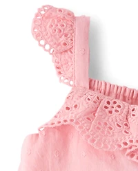 Girls Embroidered Eyelet Clip Dot Ruffle Dress - Driftwood Bay
