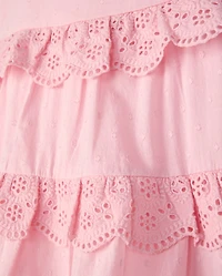 Girls Embroidered Eyelet Clip Dot Ruffle Dress - Driftwood Bay