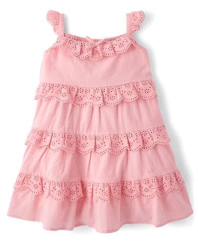Girls Embroidered Eyelet Clip Dot Ruffle Dress - Driftwood Bay