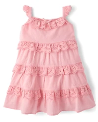 Girls Embroidered Eyelet Clip Dot Ruffle Dress - Driftwood Bay