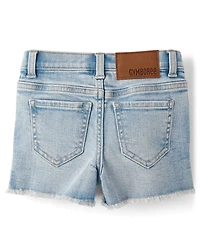 Girls Applique Floral Frayed Jean Shorts - Little Essentials