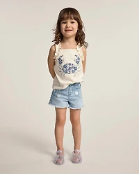 Girls Applique Floral Frayed Jean Shorts - Little Essentials