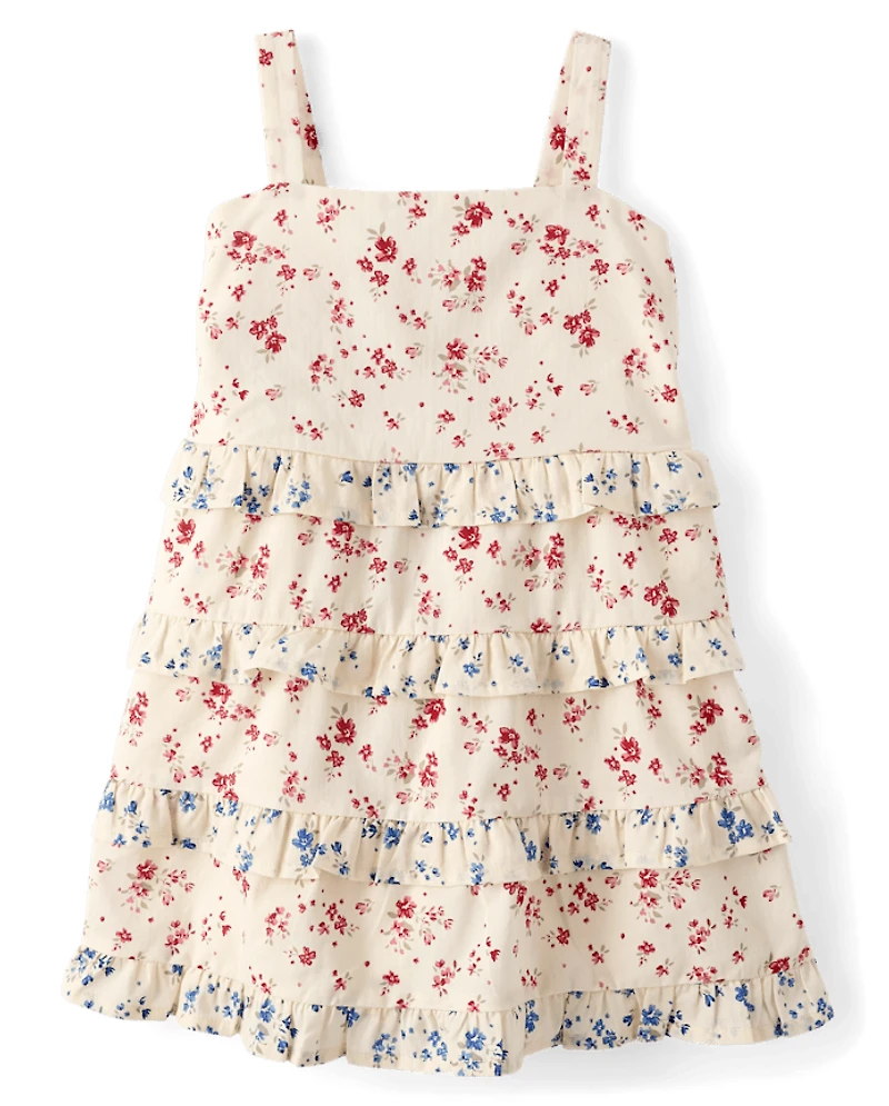 Girls Floral Ruffle Bow Back Dress - Nantucket Charm