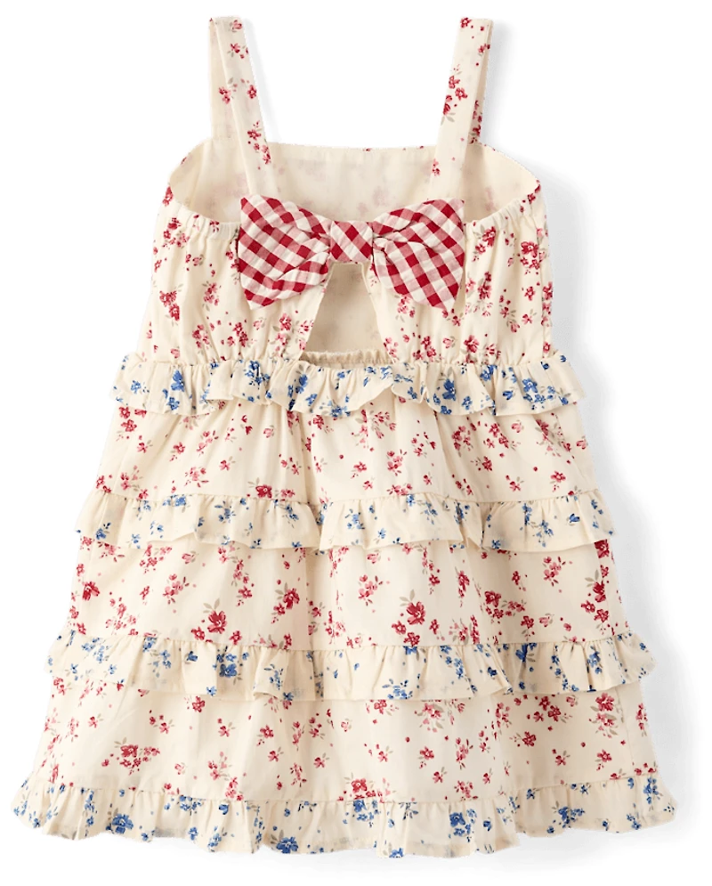 Girls Floral Ruffle Bow Back Dress - Nantucket Charm